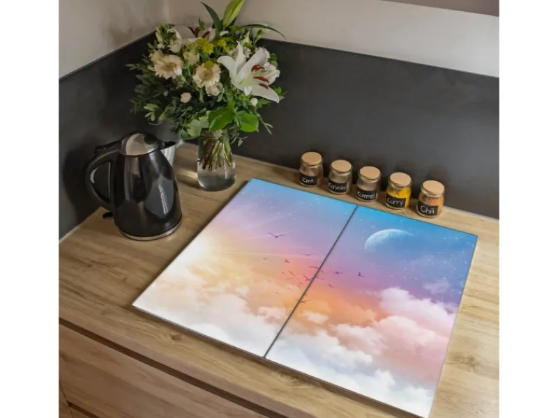Banjado Herdabdeckplatte Glas 2 Teilig Je 30x52CM Schneidebrett Herdabdeckung Mit Motiv Vögel Am Himmel< Schneidebretter|Herdabdeckungen