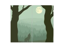 Online Banjado Herdabdeckplatte Glas 2 Teilig Je 30x52CM Schneidebrett Herdabdeckung Mit Motiv Heulender Wolf