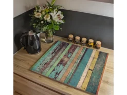 Banjado Herdabdeckungen|Schneidebretter<Herdabdeckplatte Glas 1 Teilig 60x52CM Schneidebrett Herdabdeckung Mit Motiv Bunte Bretterwand