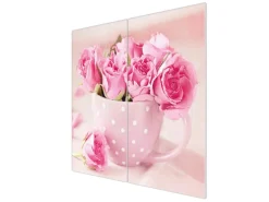 Sale Banjado Herdabdeckplatte Glas 2 Teilig Je 30x52CM Schneidebrett Herdabdeckung Mit Motiv Tasse Voll Rosen