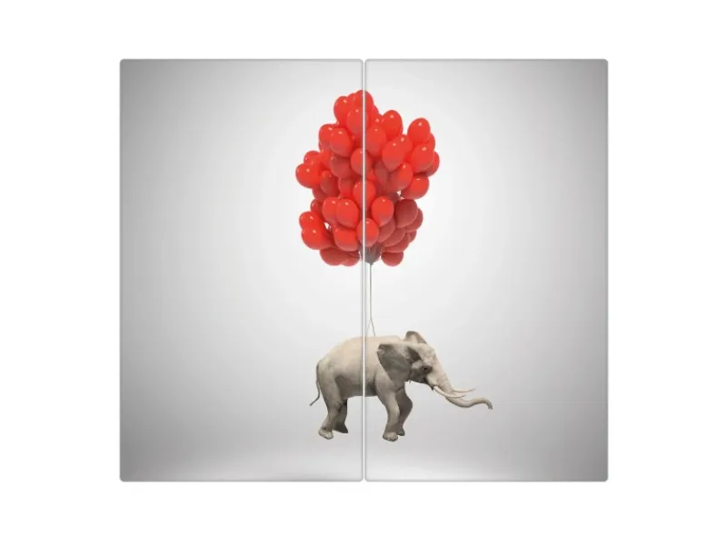 Banjado Herdabdeckplatte Glas 2 Teilig Je 30x52CM Schneidebrett Herdabdeckung Mit Motiv Fliegender Elefant< Herde|Kochfelder