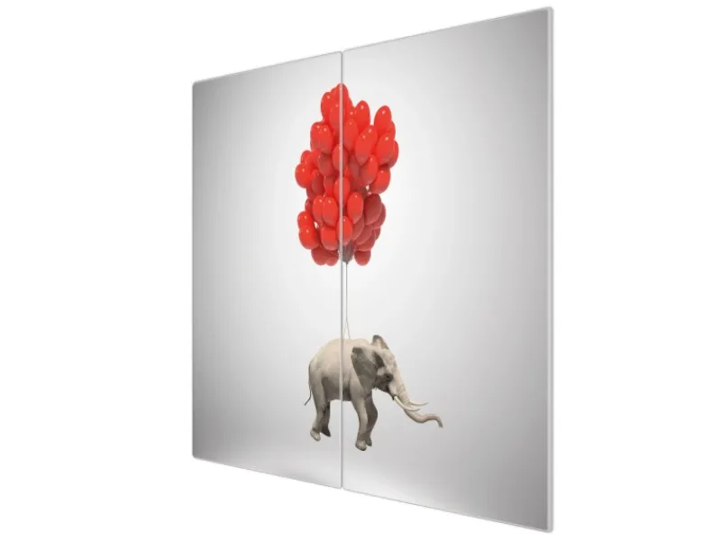 Banjado Herdabdeckplatte Glas 2 Teilig Je 30x52CM Schneidebrett Herdabdeckung Mit Motiv Fliegender Elefant< Herde|Kochfelder