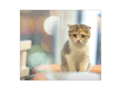 Hot Banjado Herdabdeckplatte Glas 2 Teilig Je 30x52CM Schneidebrett Herdabdeckung Mit Motiv Kleine Katze