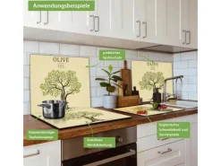 Banjado Herdabdeckplatte Glas 1 Teilig 60x52CM Schneidebrett Herdabdeckung Mit Motiv Olivenbaum< Schneidebretter|Herdabdeckungen