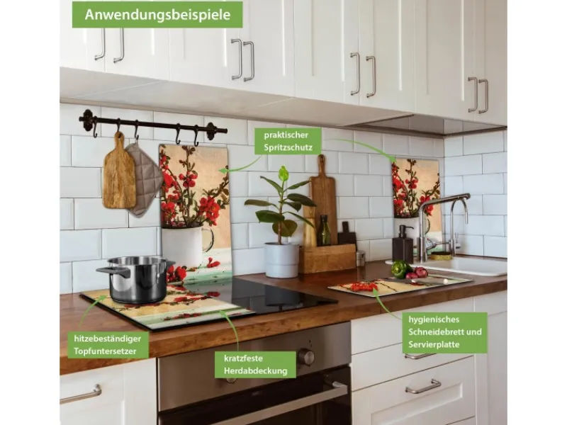 Banjado Herdabdeckplatte Glas 2 Teilig Je 30x52CM Schneidebrett Herdabdeckung Mit Motiv Berberitzen< Schneidebretter|Herdabdeckungen