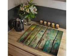 Banjado Schneidebretter|Herdabdeckungen<Herdabdeckplatte Glas 2 Teilig Je 30x52CM Schneidebrett Herdabdeckung Mit Motiv Grünes Holz