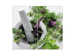 Best Banjado Herdabdeckplatte Glas 2 Teilig Je 30x52CM Schneidebrett Herdabdeckung Mit Motiv Kräuter