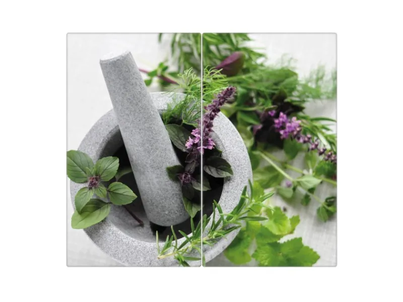 Best Banjado Herdabdeckplatte Glas 2 Teilig Je 30x52CM Schneidebrett Herdabdeckung Mit Motiv Kräuter