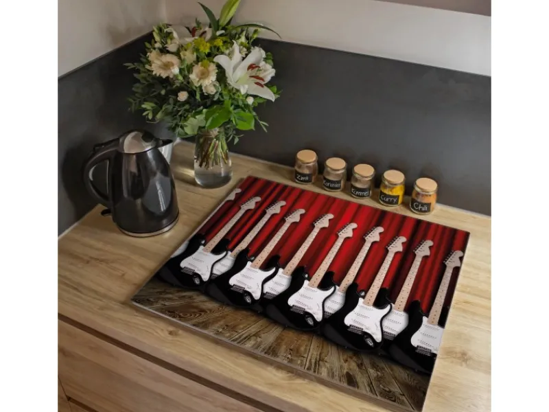 Banjado Schneidebretter|Herde<Herdabdeckplatte Glas 1 Teilig 60x52CM Schneidebrett Herdabdeckung Mit Motiv E-Gitarren