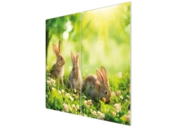 Outlet Banjado Herdabdeckplatte Glas 2 Teilig Je 30x52CM Schneidebrett Herdabdeckung Mit Motiv Drei Hasen