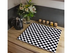 Banjado Herdabdeckplatte Glas 2 Teilig Je 30x52CM Schneidebrett Herdabdeckung Mit Motiv Karo Schwarz< Schneidebretter|Herdabdeckungen