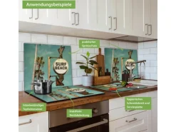 Best Banjado Herdabdeckplatte Glas 1 Teilig 60x52CM Schneidebrett Herdabdeckung Mit Motiv Surf Beach