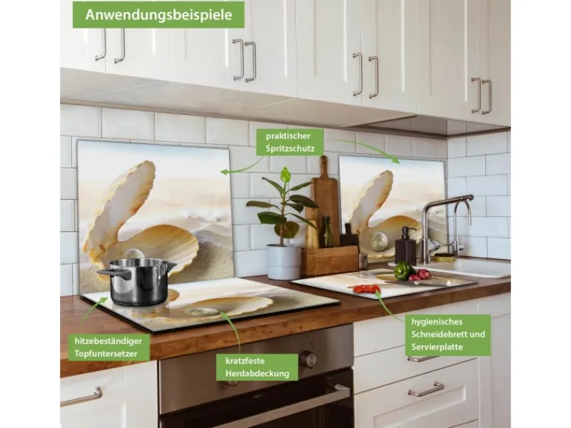 Discount Banjado Herdabdeckplatte Glas 1 Teilig 60x52CM Schneidebrett Herdabdeckung Mit Motiv Perlenmuschel