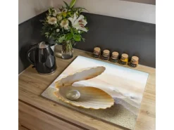Discount Banjado Herdabdeckplatte Glas 1 Teilig 60x52CM Schneidebrett Herdabdeckung Mit Motiv Perlenmuschel
