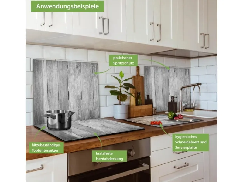 Banjado Herdabdeckplatte Glas 1 Teilig 60x52CM Schneidebrett Herdabdeckung Mit Motiv Holz Monochrom< Herdabdeckungen|Herde