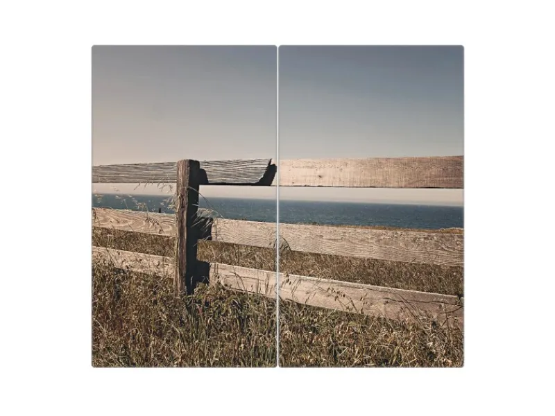Best Banjado Herdabdeckplatte Glas 2 Teilig Je 30x52CM Schneidebrett Herdabdeckung Mit Motiv Zaun Am Meer