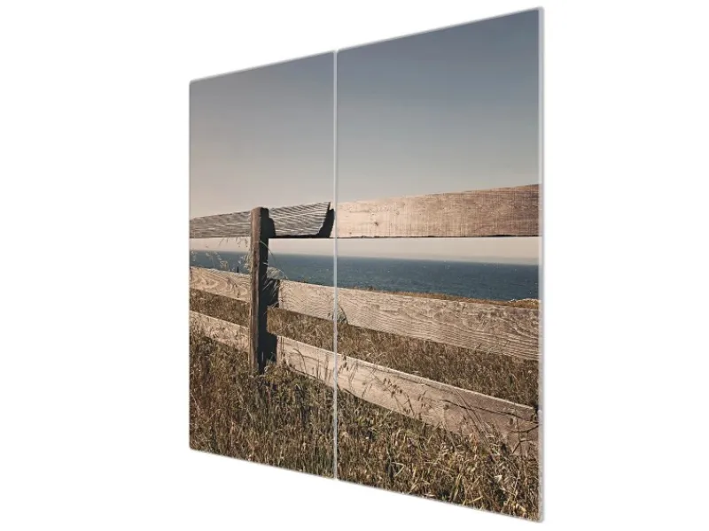 Best Banjado Herdabdeckplatte Glas 2 Teilig Je 30x52CM Schneidebrett Herdabdeckung Mit Motiv Zaun Am Meer