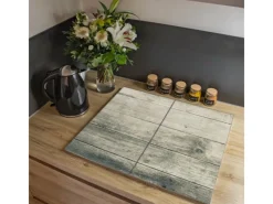 Banjado Schneidebretter|Herdabdeckungen<Herdabdeckplatte Glas 2 Teilig Je 30x52CM Schneidebrett Herdabdeckung Mit Motiv Graue Planken