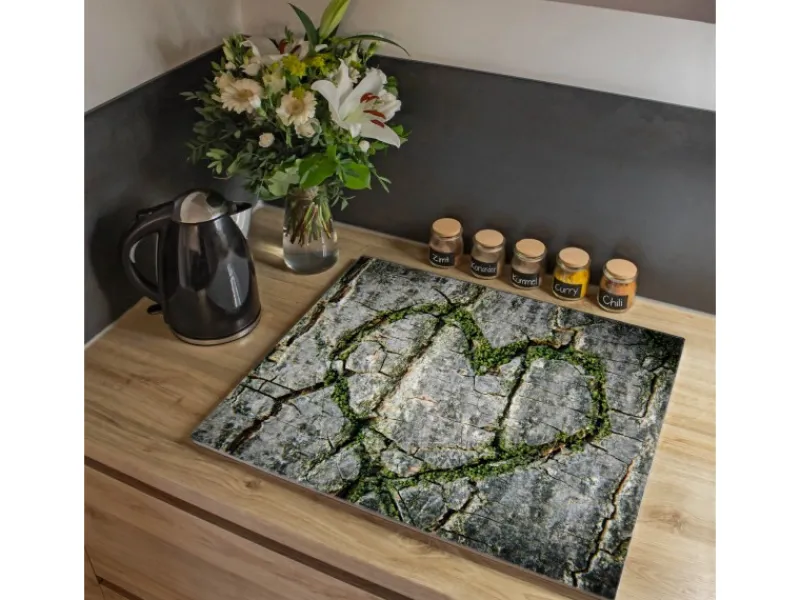 Banjado Herdabdeckplatte Glas 1 Teilig 60x52CM Schneidebrett Herdabdeckung Mit Motiv Herz Aus Moos< Schneidebretter|Herdabdeckungen