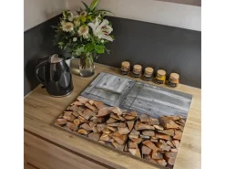Banjado Herdabdeckplatte Glas 2 Teilig Je 30x52CM Schneidebrett Herdabdeckung Mit Motiv Feuerholz< Herde|Kochfelder