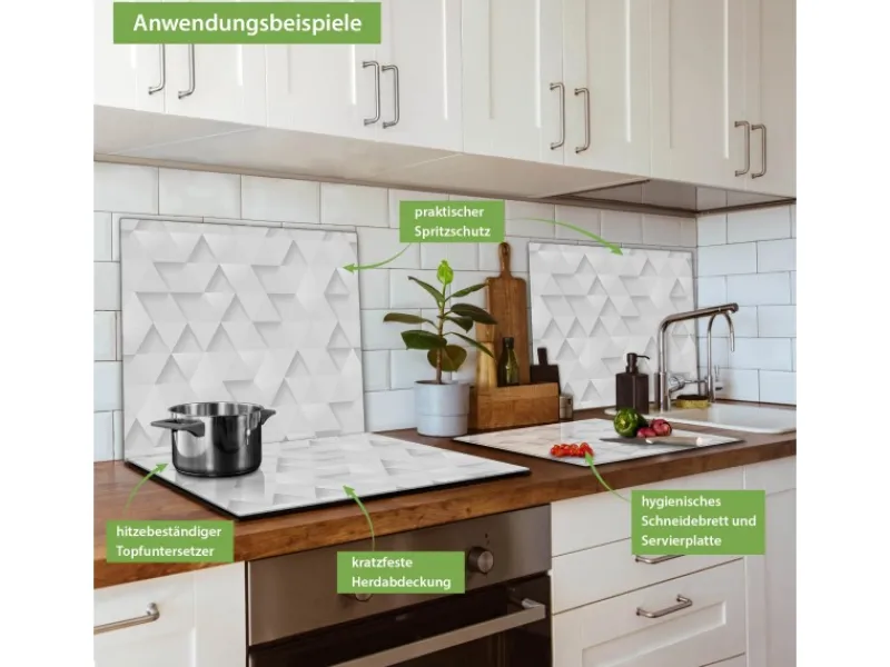 Banjado Herdabdeckplatte Glas 1 Teilig 60x52CM Schneidebrett Herdabdeckung Mit Motiv Weisse Dreiecke< Schneidebretter|Herde