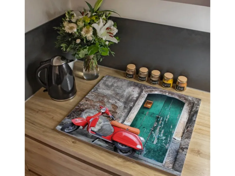 Banjado Schneidebretter|Herdabdeckungen<Herdabdeckplatte Glas 1 Teilig 60x52CM Schneidebrett Herdabdeckung Mit Motiv Italienischer Roller