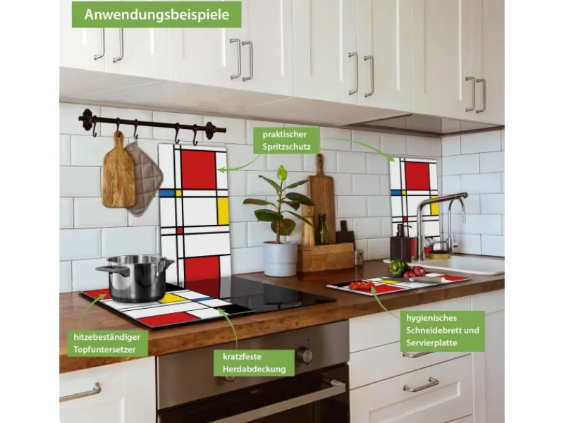 Banjado Schneidebretter|Herde<Herdabdeckplatte Glas 2 Teilig Je 30x52CM Schneidebrett Herdabdeckung Mit Motiv Rot Gelb Blau