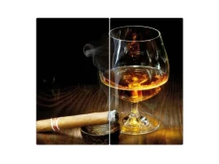 Banjado Schneidebretter|Herdabdeckungen<Herdabdeckplatte Glas 2 Teilig Je 30x52CM Schneidebrett Herdabdeckung Mit Motiv Whiskey & Cigar