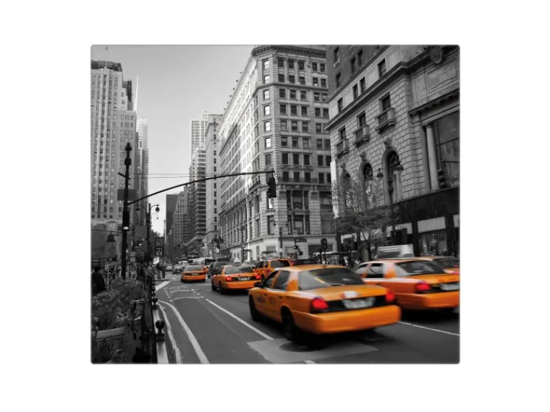 Banjado Schneidebretter|Herdabdeckungen<Herdabdeckplatte Glas 1 Teilig 60x52CM Schneidebrett Herdabdeckung Mit Motiv New York Taxi