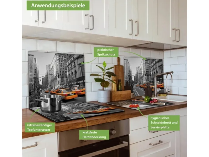 Banjado Schneidebretter|Herdabdeckungen<Herdabdeckplatte Glas 1 Teilig 60x52CM Schneidebrett Herdabdeckung Mit Motiv New York Taxi