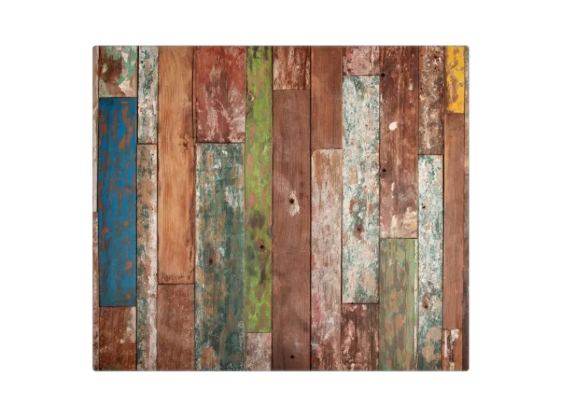 Outlet Banjado Herdabdeckplatte Glas 1 Teilig 60x52CM Schneidebrett Herdabdeckung Mit Motiv Buntes Holz