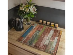 Outlet Banjado Herdabdeckplatte Glas 1 Teilig 60x52CM Schneidebrett Herdabdeckung Mit Motiv Buntes Holz