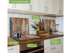 Outlet Banjado Herdabdeckplatte Glas 1 Teilig 60x52CM Schneidebrett Herdabdeckung Mit Motiv Buntes Holz