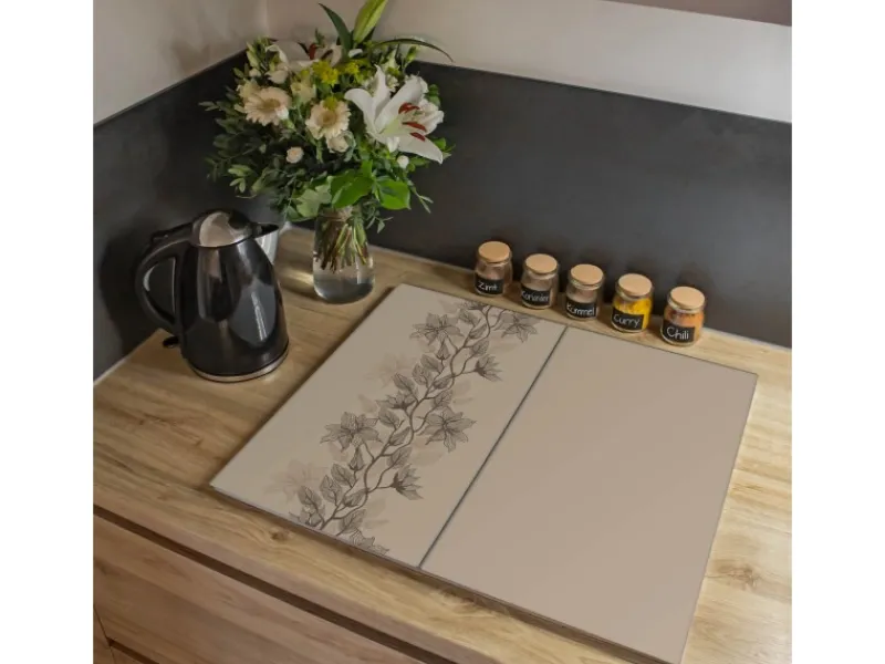 Banjado Herdabdeckplatte Glas 2 Teilig Je 30x52CM Schneidebrett Herdabdeckung Mit Motiv Baumwollblüte Monochrom< Herde|Kochfelder