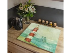 Banjado Schneidebretter|Herdabdeckungen<Herdabdeckplatte Glas 1 Teilig 60x52CM Schneidebrett Herdabdeckung Mit Motiv Alter Leuchtturm