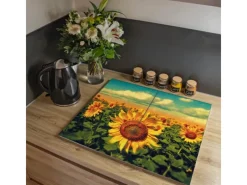 Sale Banjado Herdabdeckplatte Glas 2 Teilig Je 30x52CM Schneidebrett Herdabdeckung Mit Motiv Sonnenblumen