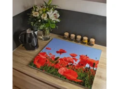 Banjado Herde|Kochfelder<Herdabdeckplatte Glas 1 Teilig 60x52CM Schneidebrett Herdabdeckung Mit Motiv Mohnblumen