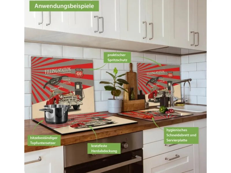 Banjado Herdabdeckungen|Schneidebretter<Herdabdeckplatte Glas 1 Teilig 60x52CM Schneidebrett Herdabdeckung Mit Motiv Filling Station