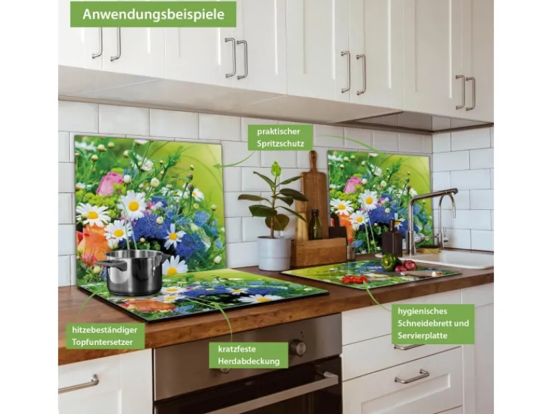 Banjado Herdabdeckungen|Kochfelder<Herdabdeckplatte Glas 1 Teilig 60x52CM Schneidebrett Herdabdeckung Mit Motiv Blumenstrauß