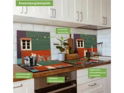 Online Banjado Herdabdeckplatte Glas 1 Teilig 60x52CM Schneidebrett Herdabdeckung Mit Motiv Buntes Haus
