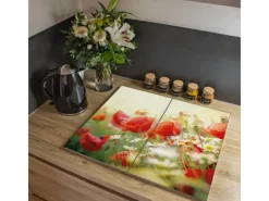 Banjado Schneidebretter|Herdabdeckungen<Herdabdeckplatte Glas 2 Teilig Je 30x52CM Schneidebrett Herdabdeckung Mit Motiv Kamille Und Mohn