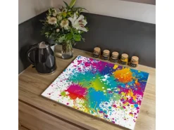 Best Banjado Herdabdeckplatte Glas 1 Teilig 60x52CM Schneidebrett Herdabdeckung Mit Motiv Farbspritzer