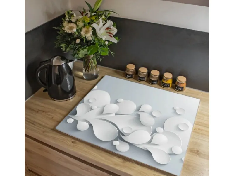 Best Banjado Herdabdeckplatte Glas 1 Teilig 60x52CM Schneidebrett Herdabdeckung Mit Motiv Papiertropfen