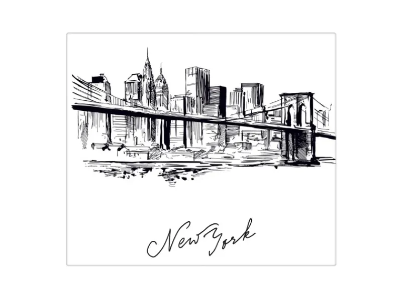 New Banjado Herdabdeckplatte Glas 1 Teilig 60x52CM Schneidebrett Herdabdeckung Mit Motiv New York Skizze