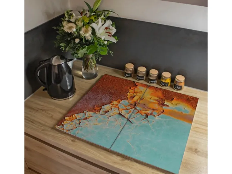 Banjado Herdabdeckplatte Glas 2 Teilig Je 30x52CM Schneidebrett Herdabdeckung Mit Motiv Rost Und Blau< Herde|Kochfelder