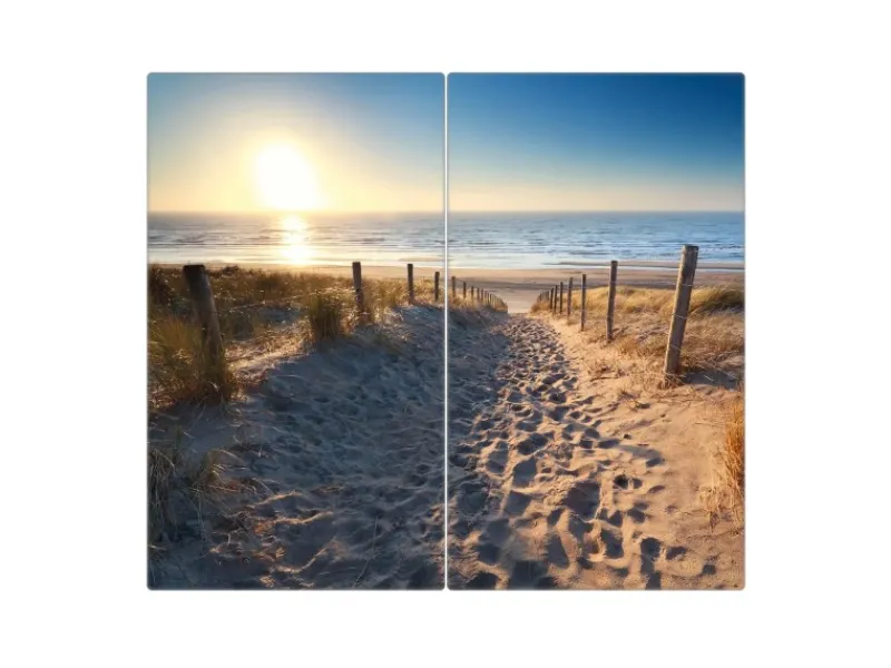 Banjado Schneidebretter|Herdabdeckungen<Herdabdeckplatte Glas 2 Teilig Je 30x52CM Schneidebrett Herdabdeckung Mit Motiv Nordseestrand