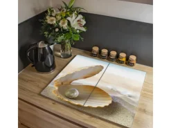 Banjado Herdabdeckplatte Glas 2 Teilig Je 30x52CM Schneidebrett Herdabdeckung Mit Motiv Perlenmuschel< Herde|Kochfelder