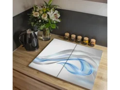 Online Banjado Herdabdeckplatte Glas 2 Teilig Je 30x52CM Schneidebrett Herdabdeckung Mit Motiv Blauer Schleier