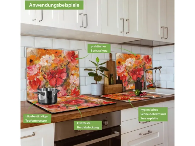 Banjado Schneidebretter|Herdabdeckungen<Herdabdeckplatte Glas 1 Teilig 60x52CM Schneidebrett Herdabdeckung Mit Motiv Fallende Blumen