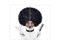 Banjado Schneidebretter|Herdabdeckungen<Herdabdeckplatte Glas 2 Teilig Je 30x52CM Schneidebrett Herdabdeckung Mit Motiv Friseur Jack Russel
